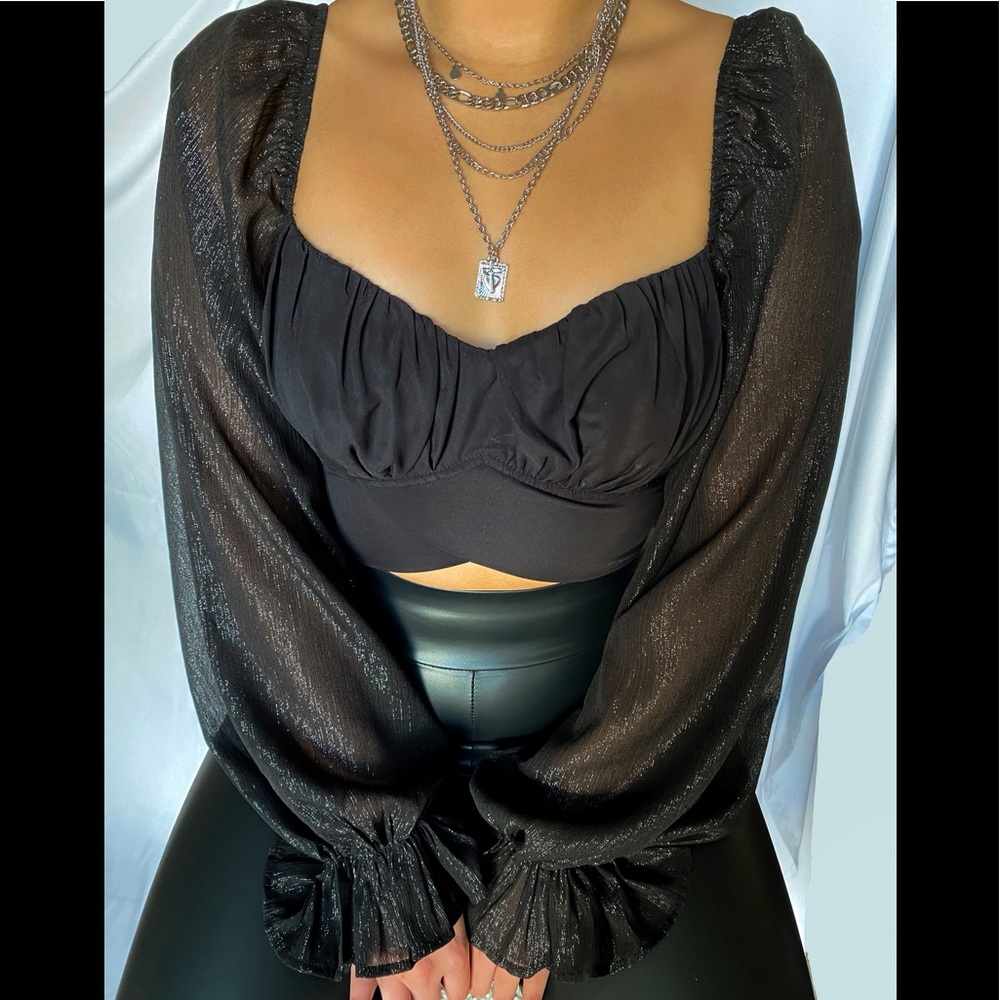 Long Puff Sleeve Crop Top